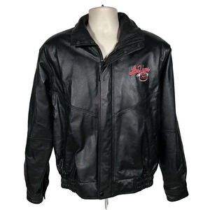 Las Vegas Wranglers Hockey Unisex L Black Leather Jacket Coat Logo ECHL HTF